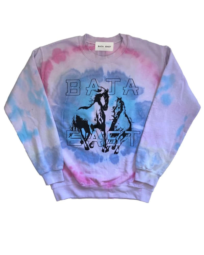 Front of a size 3 Fleece Crew With Freedom Horses in Pink by BAST EAST. | dia_product_style_image_id:275110